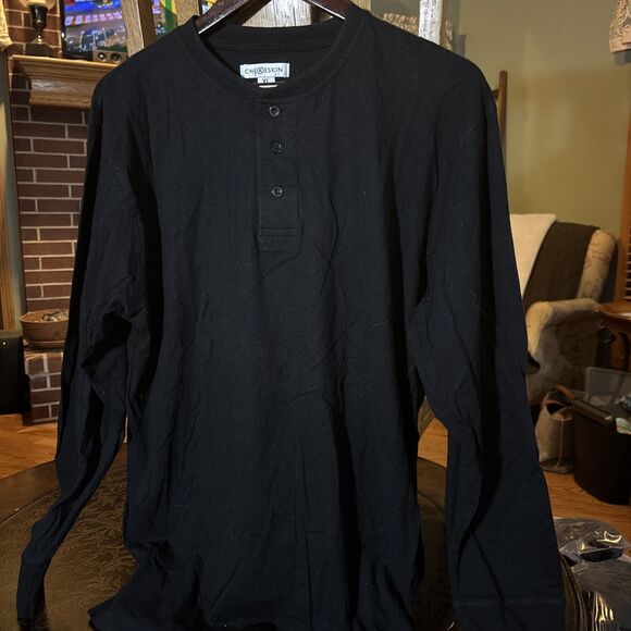 Chereskin Men's XL Black Long Sleeve Henley Shirt Vintage - Picture 3 of 5